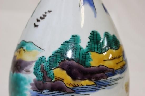 I-285越田基一作 九谷焼染付青手山水文花瓶 展覧会出展品 - 石川 I-285越田基一作 九谷焼染付青手山水文花瓶 展覧会出展品 - 石川