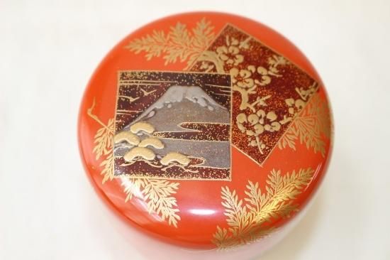 茶道具　 山中塗　中村光佑作　蓋内蒔絵　棗　共布　書付共箱　V　R6764 茶道具 山中塗 中村光佑作 蓋内蒔絵 棗 共布 書付共箱 V R6764