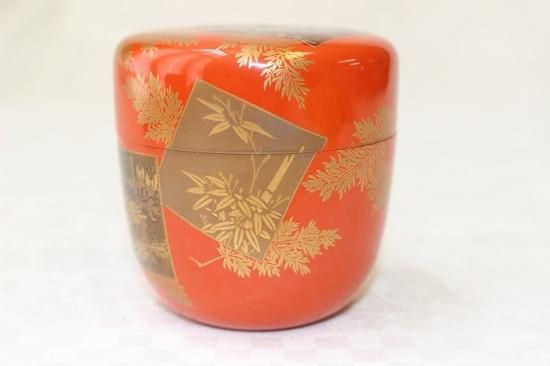F-582山中塗 中村孝也作 木地造本金蒔絵付 色紙文中棗 - 石川県