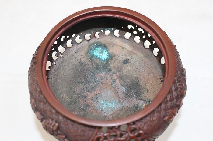 D-392高岡銅器蝋型鋳銅獅子香炉 日展作家 三代須賀月真造 - 石川県金沢