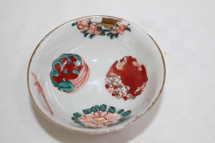 KS-521九谷焼色染付金彩赤絵花文組盃七客揃え - 石川県金沢の