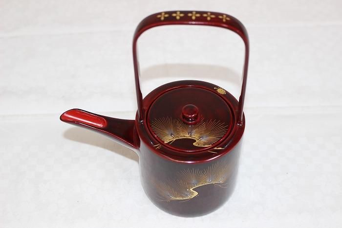 I-421輪島塗本木地造溜塗枝松文沈金蒔絵屠蘇器揃え 蒔絵師福久