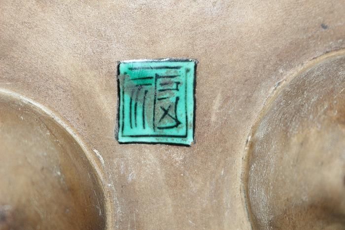 青九谷焼　古美術　骨董品　吉田屋　角福　時代物 K-1565九谷焼吉田屋風青手染付六角唐獅子文大香炉角福印 - 石川