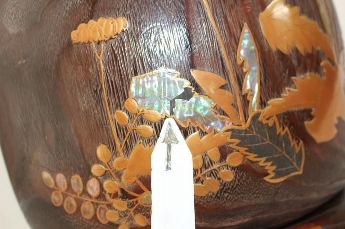 C-151螺鈿付船曳文金蒔絵付 金沢伝統工芸品 桐火鉢 - 石川県金沢