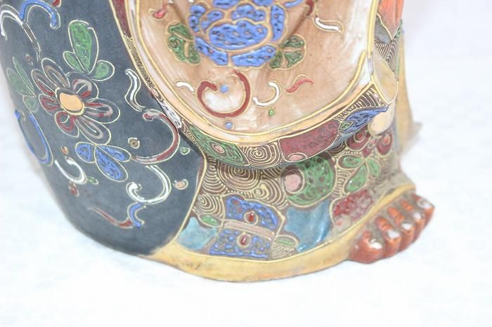 K-1622九谷焼色染付古い布袋像 昭和初期の作品 - 石川県金沢の