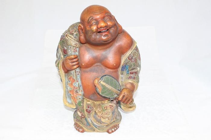 布袋 骨董品 K-1622九谷焼色染付古い布袋像 昭和初期の作品 - 石川県金沢の