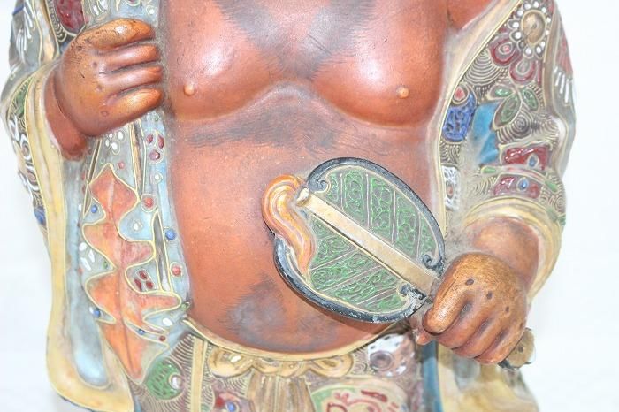 K-1622九谷焼色染付古い布袋像 昭和初期の作品 - 石川県金沢の