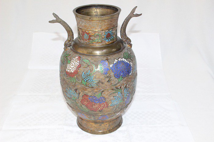 古い青銅製七宝花瓶