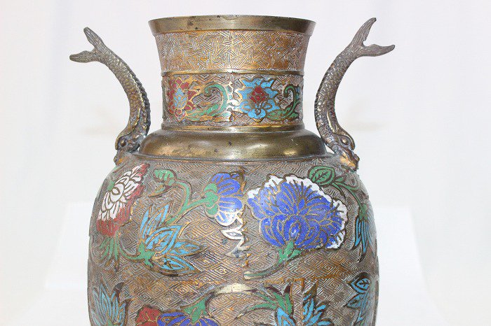 古い青銅製七宝花瓶