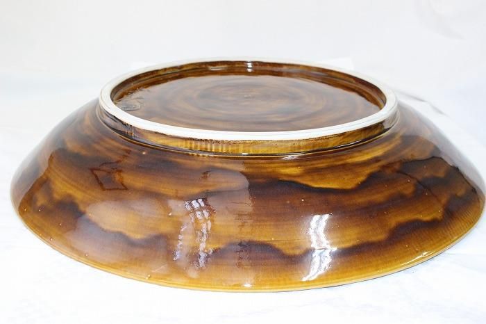 大樋焼本家十代長左衛門窯　大樋釉鳥紋　皿 I-457大樋焼飴釉鳥文弐尺大皿 大樋十代長左衛門(年朗銘)作