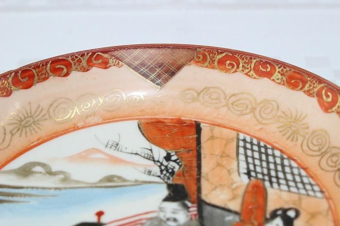 B-723九谷焼赤絵染付公家文3寸半小皿全12客バラ売 - 石川県金沢の骨董