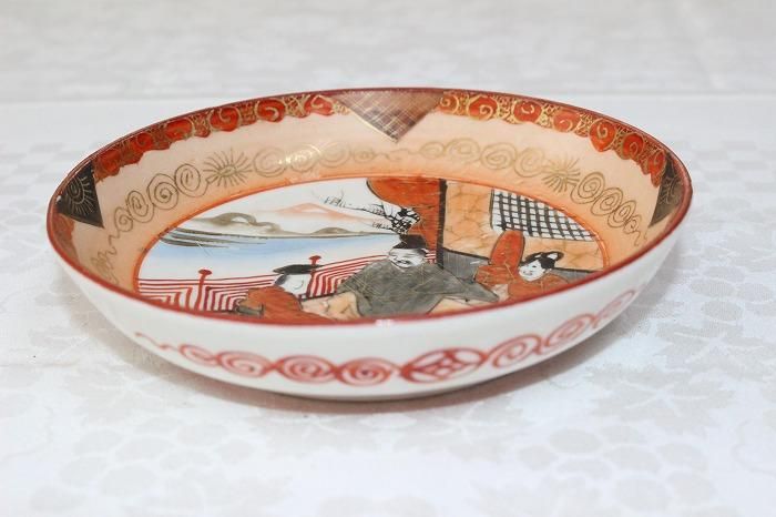 B-723九谷焼赤絵染付公家文3寸半小皿全12客バラ売 - 石川県金沢の骨董