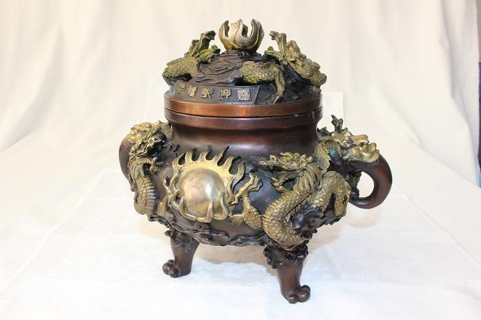 龍ちゃん　時代金工　蝋型鋳銅　古銅　鷹　香炉　置物　U　R8804 龍ちゃん様専用 時代金工 蝋型鋳銅 古銅 鷹 香炉 置物 U R8804