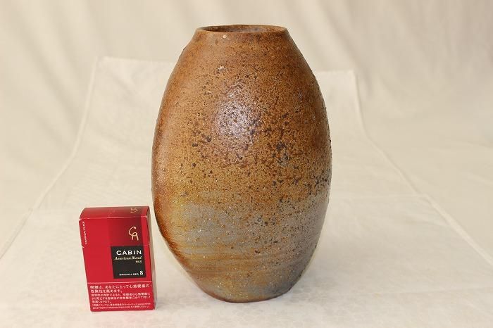 古作品】 備前焼　筋文様　窯変　壺　花入れ　花生け　オブジェ　インテリア　陶器 A-1306備前焼 変壺 花生け 一 梶谷窯 加藤逸郎作 - 石川県金沢の