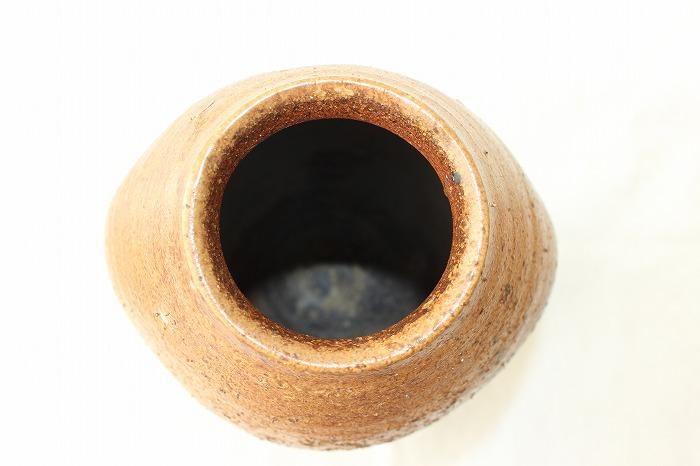古作品】 備前焼　筋文様　窯変　壺　花入れ　花生け　オブジェ　インテリア　陶器 古作品】 備前焼 筋文様 窯変 壺 花入れ 花生け オブジェ