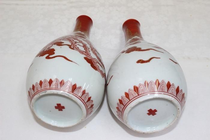 KS-702九谷焼金彩赤絵染付鳳凰文徳利一対 無銘品 - 石川県金沢の