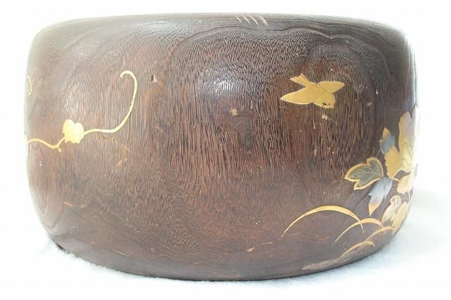 C-455金沢市伝統工芸品桐火鉢秋花文螺鈿蒔絵付特大火鉢 - 石川県