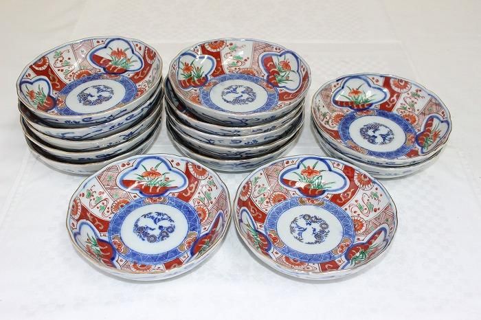 A-1324伊万里焼染錦間取花文5寸なます皿全13客バラ売 - 石川県