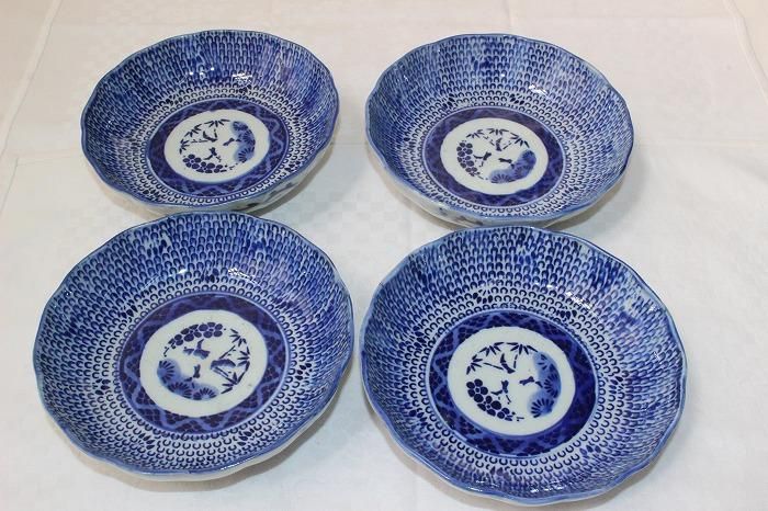 古伊万里 染錦 中皿5枚 直径21.5/22.3cm西s2-1222①タニチ