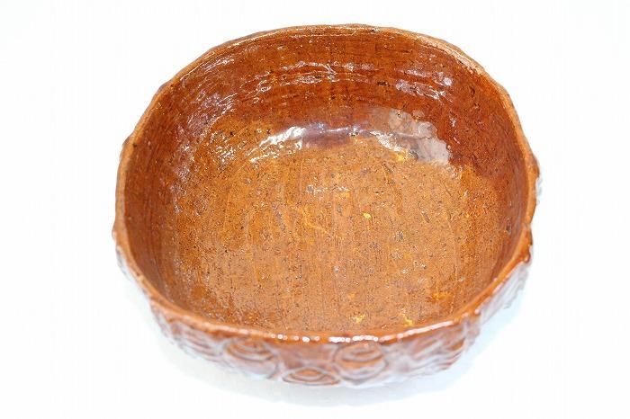 A-1342大樋焼飴釉俵形菓子鉢 大樋長楽造 - 石川県金沢の骨董品の