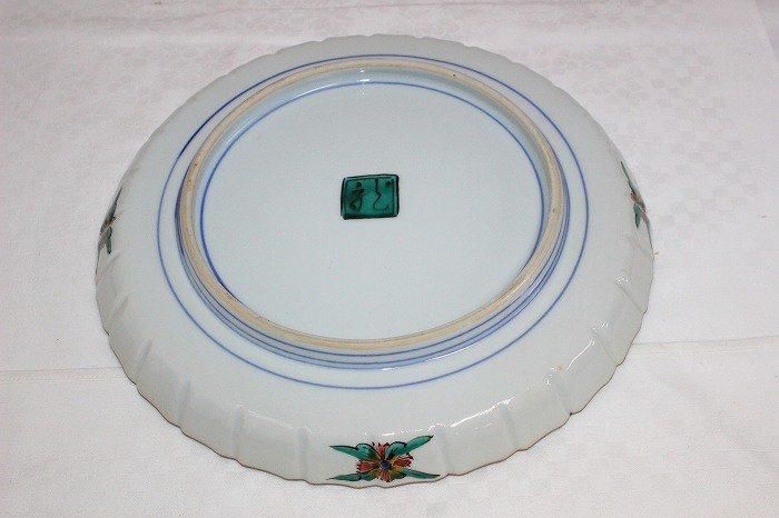 K-1785九谷焼色染付紫陽花文飾皿 九谷の名工故河上龍三作 - 石川