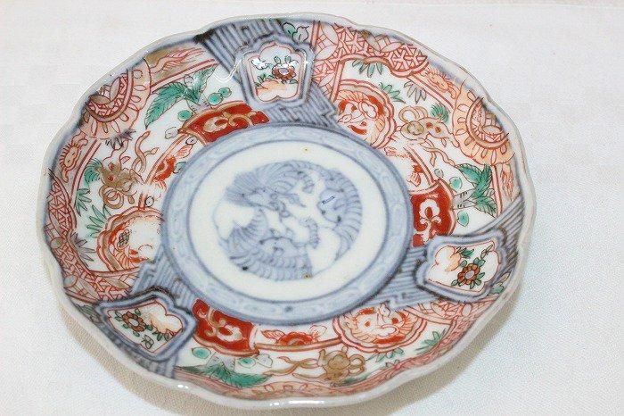 小皿 6枚 染付 丸窓 変わり縁 松竹梅 角福 人物 美品
