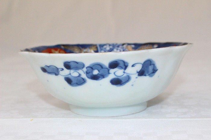 陶器 青と白の風景画ボウル 骨董品 染付 古美術 レトロ