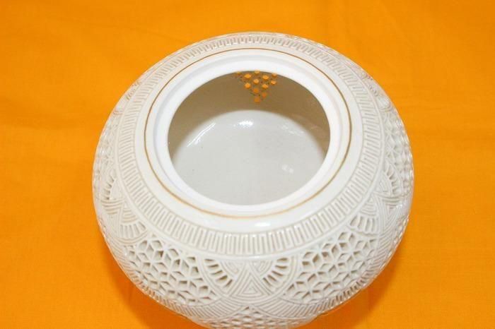 十四代　沈壽官　白薩摩透彫香炉　茶道具　未使用　美品　保管品 十四代 沈壽官 白薩摩透彫香炉 茶道具 未使用 美品 保管品