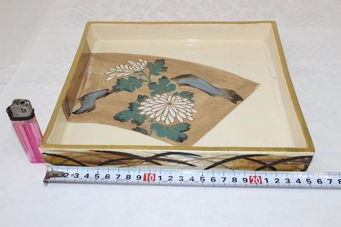 K-1895九谷焼色染付菊文四方皿 金沢中村梅山作 - 石川県金沢の