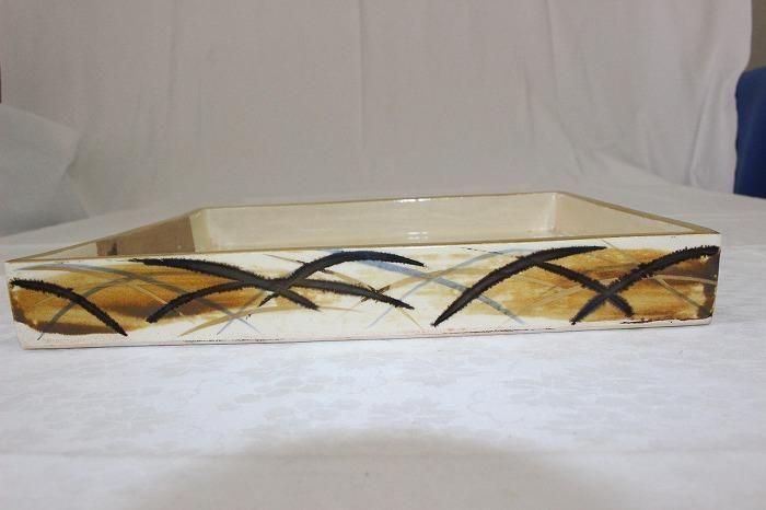 K-1895九谷焼色染付菊文四方皿 金沢中村梅山作 - 石川県金沢の骨董品の