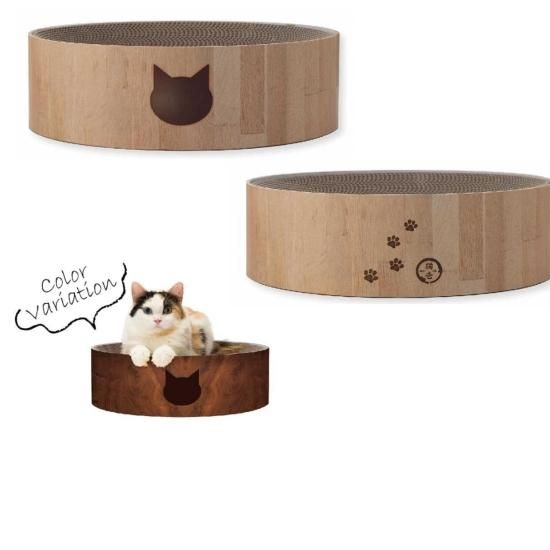 店頭受取のみ】バリバリボウル 猫柄 丸型爪とぎベッド