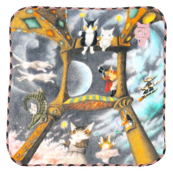 わちふぃーるど　猫のダヤン　アート刺繍ミニタオル　夜空のサーカス