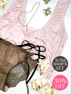 【30%オフ！SLTB＆SHORTSセット】 シルクレイヤードタンクトップブラ-ROSE PINK-&Amer Shorts