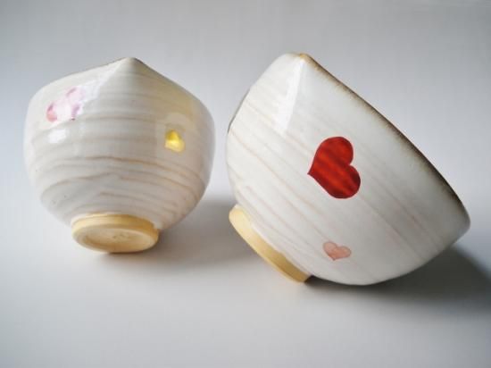 栗林園オリジナル絆茶碗 ハート 入れ子 (紙箱)中村良二 - 茶道具