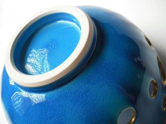 浅黄交趾 水玉透菓子器 (共箱) 中村翠嵐 - 茶道具販売 栗林園 浅黄交趾 水玉透菓子器 (共箱) 中村翠嵐 - 茶道具販売 栗林園
