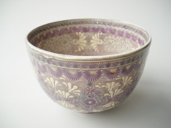 紫彩華紋茶碗 (共箱)森里陶楽 - 茶道具販売 栗林園
