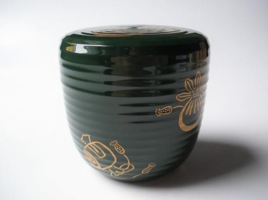 青漆 平筋宝尽蒔絵大棗 (共箱)四代 辻石斎 - 茶道具販売 栗林園