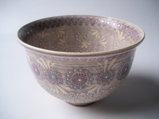紫彩華紋茶碗 (共箱)森里陶楽 - 茶道具販売 栗林園