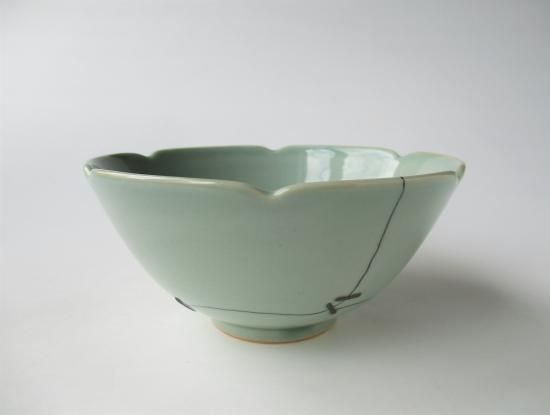 青磁 馬蝗絆写茶碗 (共箱)今岡妙見 - 茶道具販売 栗林園