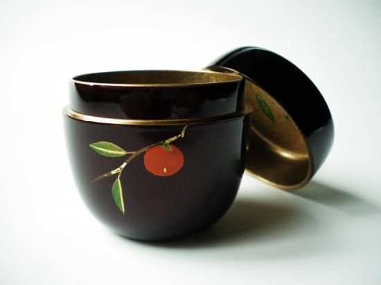 溜塗 柿蒔絵中棗 (紙箱)東雲 - 茶道具販売 栗林園