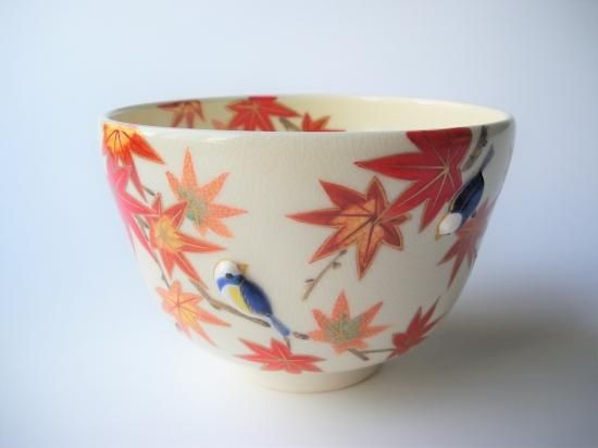 仁清写 紅葉 西村利峰 作 金彩色絵 茶碗 共箱 茶道具 抹茶碗 新品 未使用品