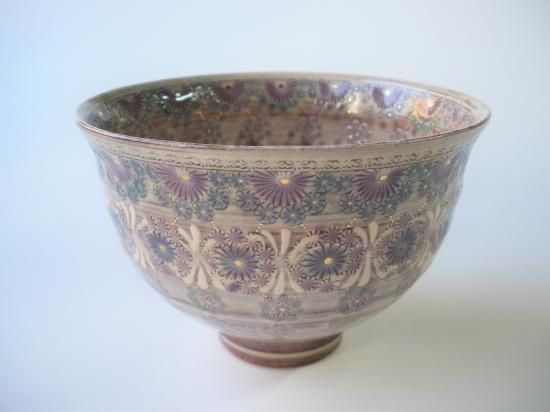 紫彩華紋茶碗 (共箱) S-11森里陶楽 - 茶道具販売 栗林園