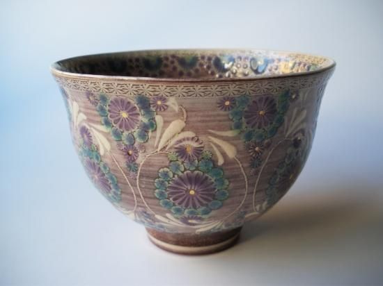 茶道具 抹茶茶碗 京焼き 紫三島 彩華紋（縦筋紋） 森里陶楽作 ネ