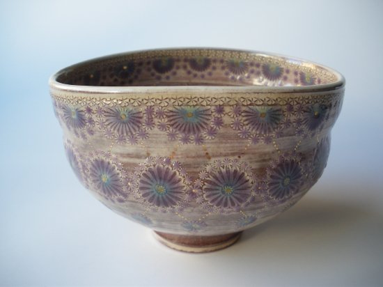 紫彩華紋茶碗 (共箱) C-8森里陶楽 - 茶道具販売 栗林園