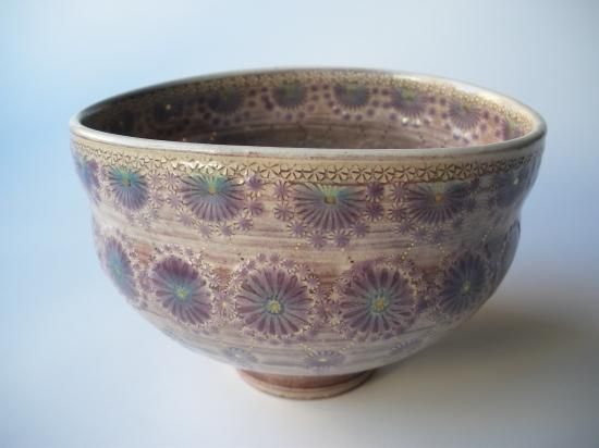 ⭕️希少! 紫茶碗 茶道具 花柄 陶楽 森里陶楽 紫彩華紋茶碗 共箱 骨董