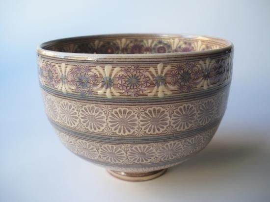 紫彩華紋茶碗 (共箱) C-11森里陶楽 - 茶道具販売 栗林園
