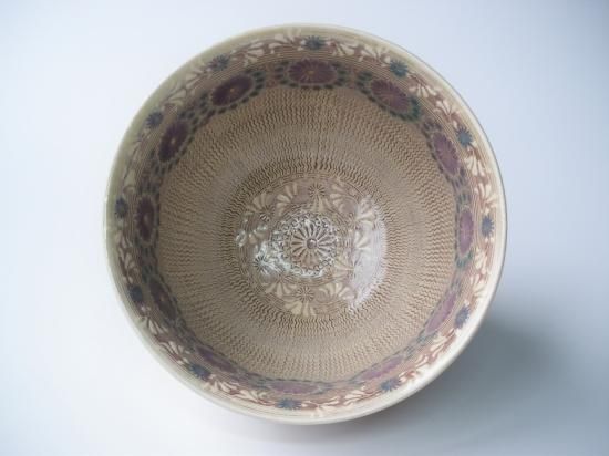 Ｔ３６７　茶碗　『紫彩華紋』『森里陶楽 造』　共箱　抹茶碗　茶道具 T367 茶碗 『紫彩華紋』『森里陶楽 造』 共箱 抹茶碗 茶道具