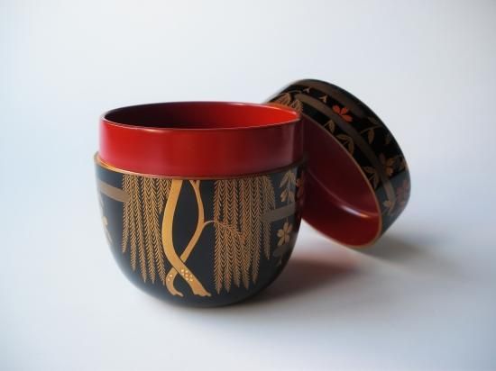 柳桜蒔絵大棗 内朱 (共箱)中村宗悦 - 茶道具販売 栗林園 柳桜蒔絵大棗 内朱 (共箱)中村宗悦 - 茶道具販売 栗林園