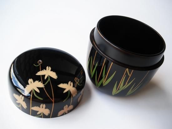 鷺草蒔絵中棗 (共箱)井筒寛斎 - 茶道具販売 栗林園