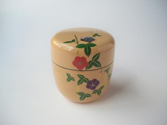白漆 朝顔蒔絵中棗 (共箱)坂下仙秀 - 茶道具販売 栗林園